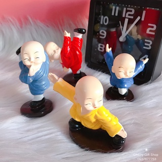 Bộ Tượng Chú Tiểu Hòa Thượng Đánh Võ 4 Chú Tiểu Tập Võ, Múa Võ - Phật Phong Thủy Mini 4 Tư Thế, Trang Trí Xe Hơi