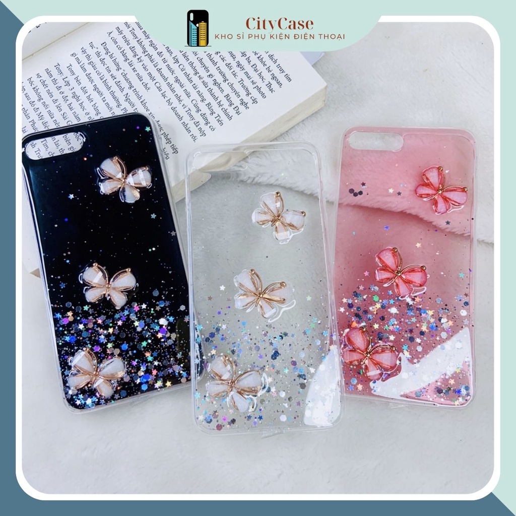 Ốp nhựa dẻo Iphone nhũ đá hình bướm nổi 3D iphone 7/8/7Plus/8Plus/X/Xs Max/11/112/13/Pro/Max- CITYCASE