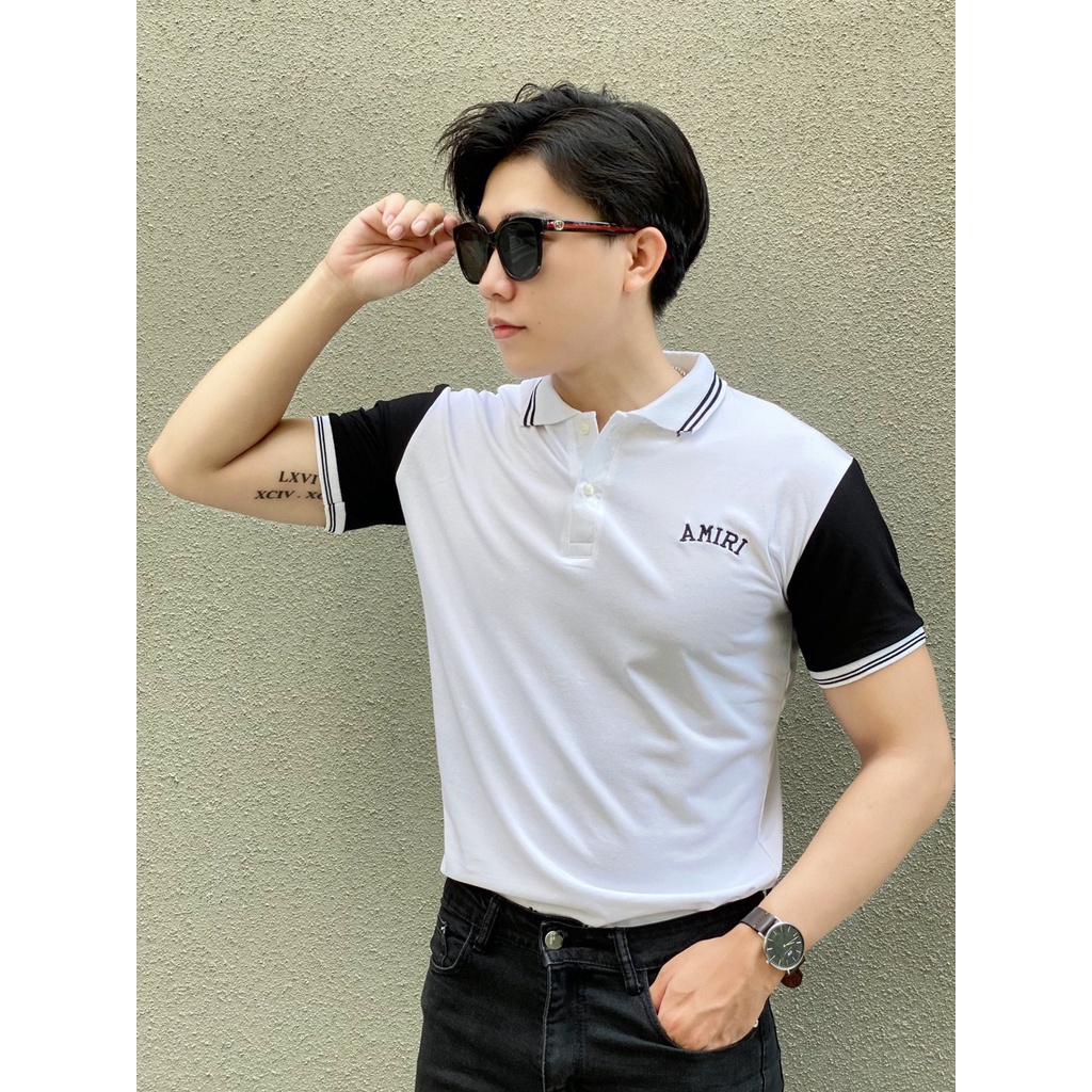 ÁO THUN POLO NAM TAY NGẮN PHỐI TAY ÁO KHÁC MÀU LOGO THÊU AM