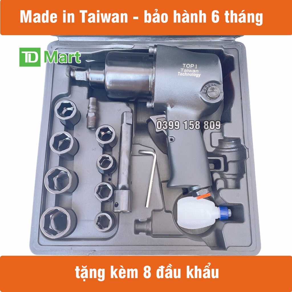 Máy Bắn Ốc Dùng Nén Khí TOP 1 - Made In Taiwan, 2 Búa Tặng kèm 8 đầu khẩu cao cấp