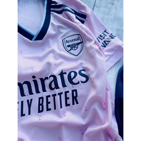 Set Bộ quần áo thể thao bóng đá vải gai thái clb arsenal màu hồng mùa giải 2022 2023