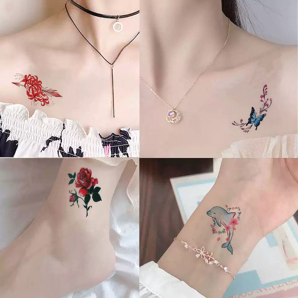 Bộ 100 miếng dán xăm tạm thời hình hoa bướm chống thấm nước nhiều màu sắc