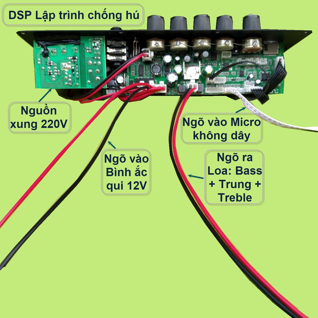 Mạch loa kéo DSP lập trình chống hú IC CS8673E 130W có nguồn xung 220V Bluetooth thế hệ mới kèm micro đơn