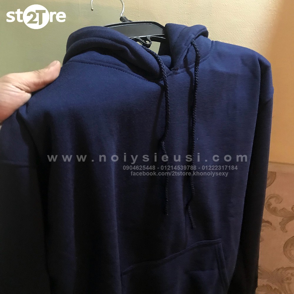 Áo hoodie unisex 2T Store H02 màu xanh dương đen - Áo khoác nỉ bông chui đầu nón 2 lớp dày dặn đẹp chất lượng