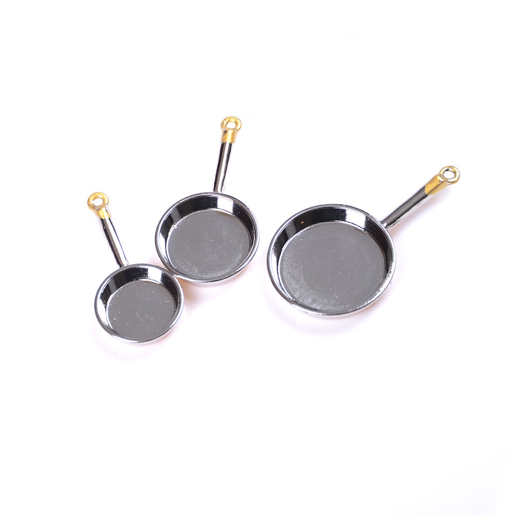 warmhome 3 Pcs Dollhouse Mini Metal Frypan Frying Pans Cooking Pot Cookware Toy thro