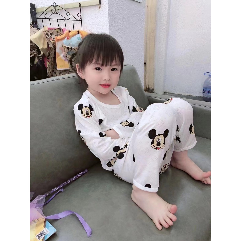 Bộ Dài Tay Cotton Lưới Mặc Đi Ngủ Nằm Máy Điều Hòa Cho Bé Trai Gái size 1-7 tuổi