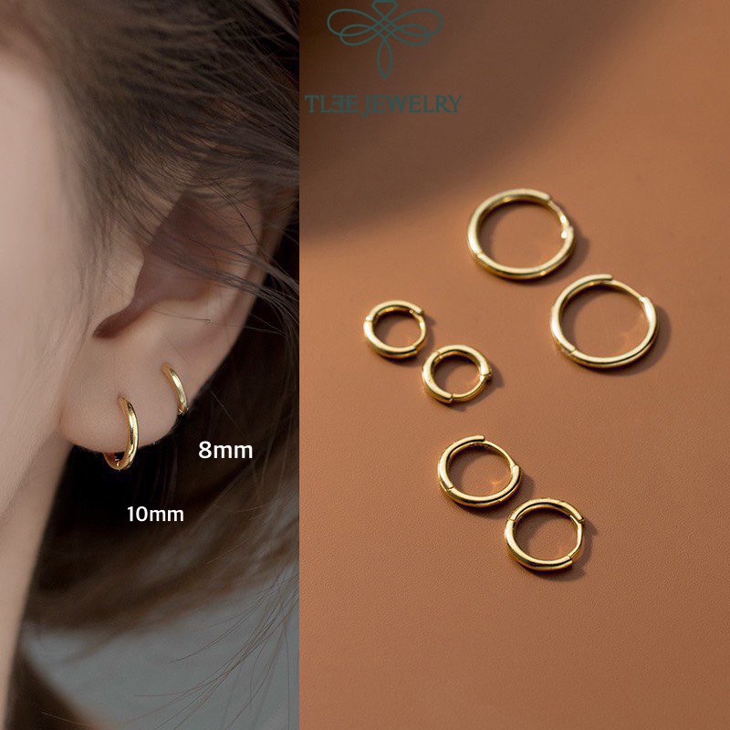 Khuyên tai bạc unisex TLEE tròn trơn bản dày nhiều size B0121