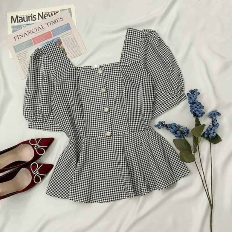 [Mã XUONGLUCY giảm 20k] ÁO PEPLUM PHỐI CARO