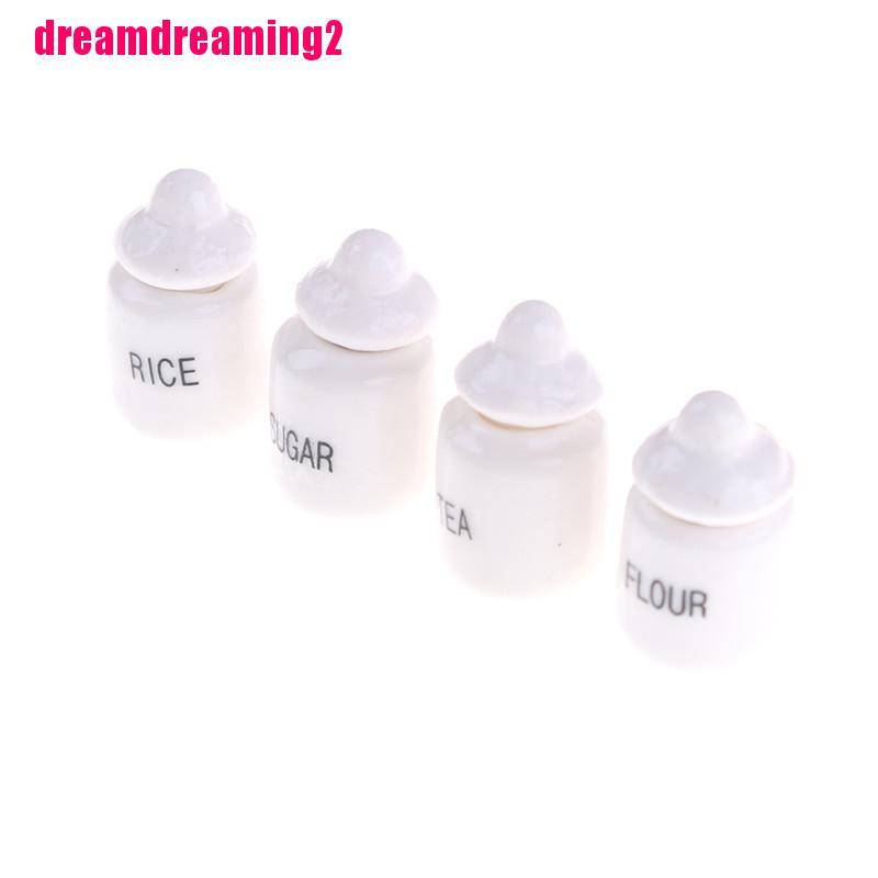 Bộ 4 Hũ Sứ Trắng Có Nắp Mini Trang Trí Nhà Cửa