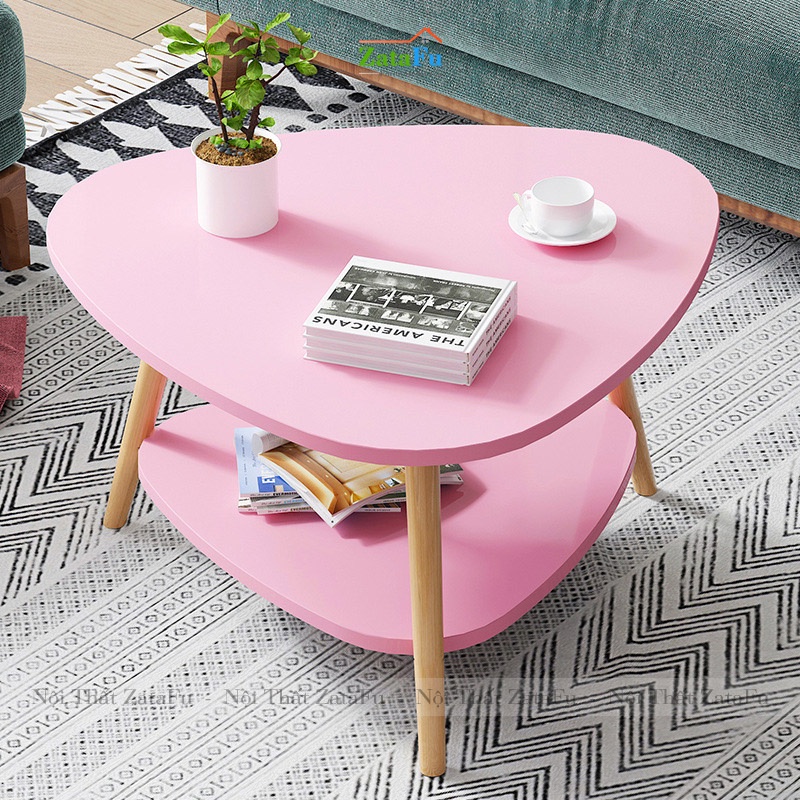 Bàn Trà Sofa Phòng Khách 2 Tầng Hình Tam Giác Chân Gỗ Cao Su BSF-20
