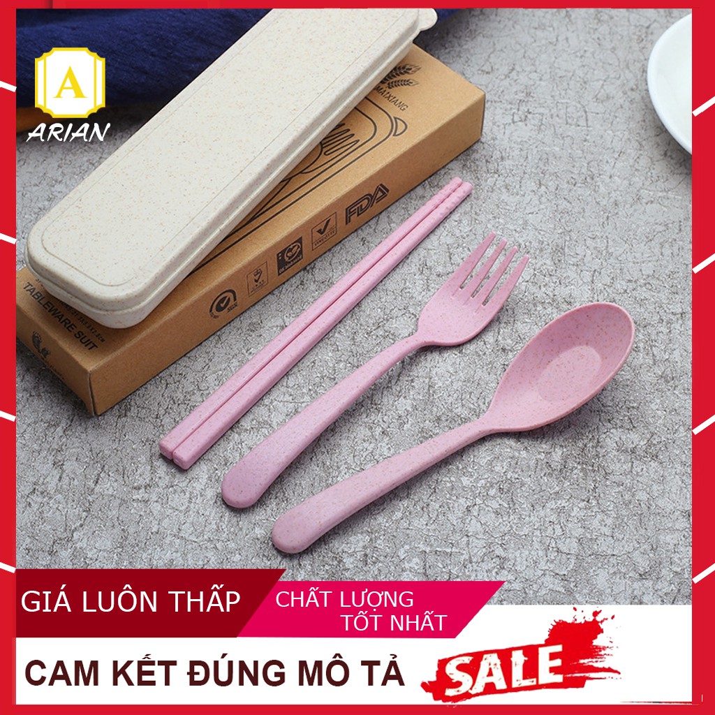 [Giảm Sốc] Bộ Đũa Muỗng Nĩa Lúa Mạch kèm hộp tiện lợi du lịch / ăn trưa văn phòng