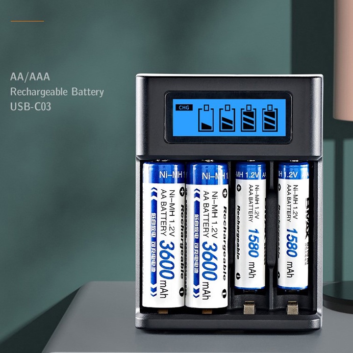 Sạc pin AA, AAA màn LCD, cổng USB, tự ngắt khi đầy bảo vệ pin sạc