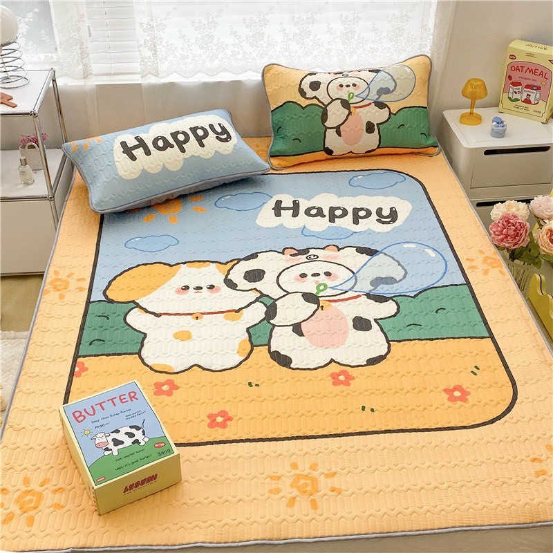 [ 5D HOẠ TIẾT] Chiếu Cao Su 5D Hoạ Tiết BÒ SỮA HAPPY Đầy Đủ Kích Thước Chọn Lựa