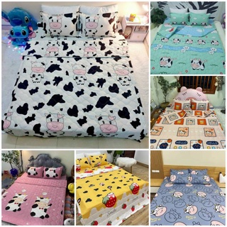bộ chăn ga gối mẫu bò sữa set hè 5 món cottong poly