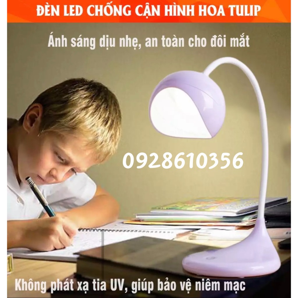 VIDEO-Đèn học sạc tích điện chống cận cảm ứng hình hoa Tuylip,3 mức chiếu sáng, Pin hoạt động 6-8 tiếng