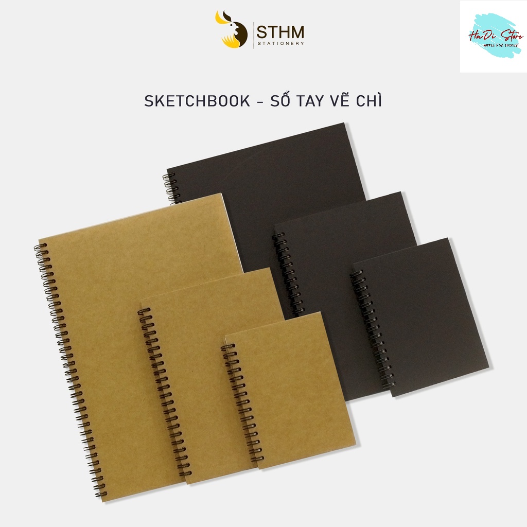 [HADI] Sổ tay vẽ chì Sketchbook STHM giấy kem trơn 130GSM 100 trang các khổ A4/5/6