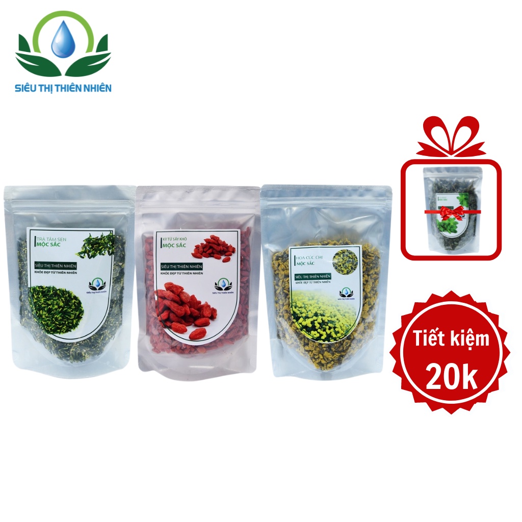 Combo Trà Tâm Sen, Kỷ Tử, Hoa Cúc SIÊU THỊ THIÊN NHIÊN Giúp An Thần, Tốt Cho Tim Mạch 100g/túi