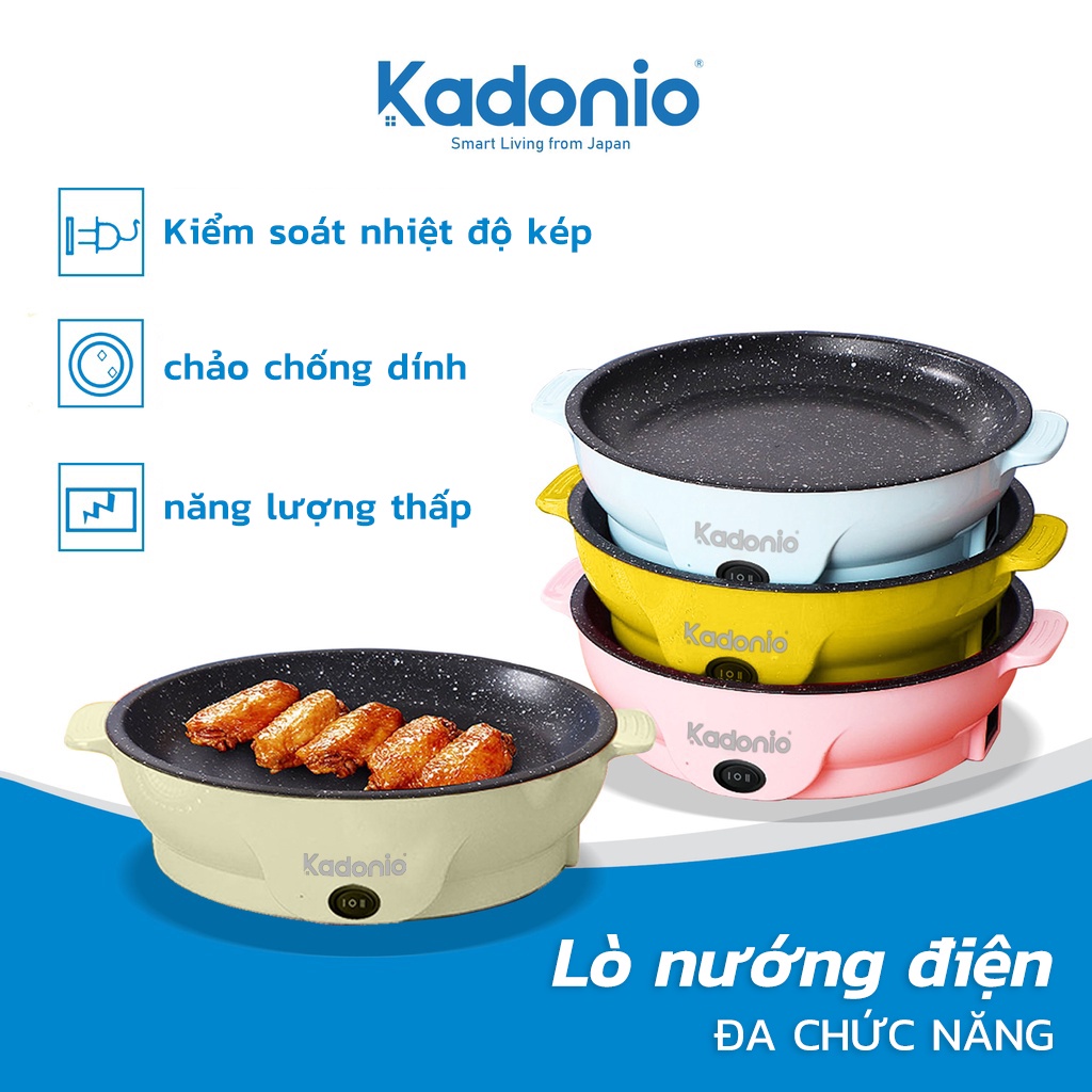 KADONIO Bếp Lẩu Nướng Điện Đa Năng 2In1 Chảo Chống Dính Thông Minh Đa Chức Năng Dễ Dàng Để Làm Sạch Kiểm Soát Nhiệt Độ 2 Mức KL-BQ01