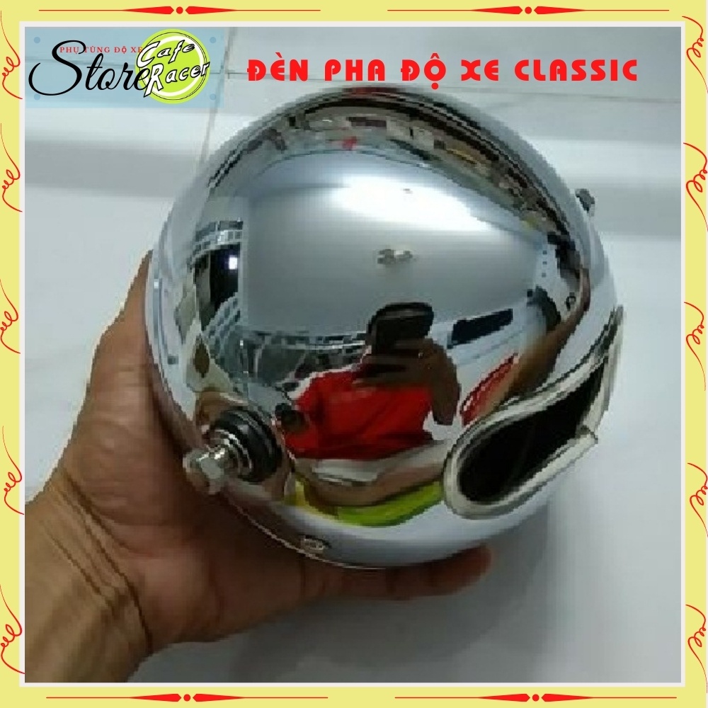 Đèn pha xe máy Cafe Racer kèm pat bắt vào phuộc , mặt kính , gáo mạ inox cao cấp