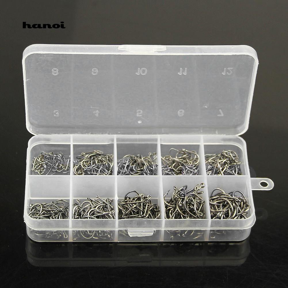 Hộp 500 lưỡi câu bằng thép cacbon 10 kích cỡ tiện dụng cho dân câu cá
