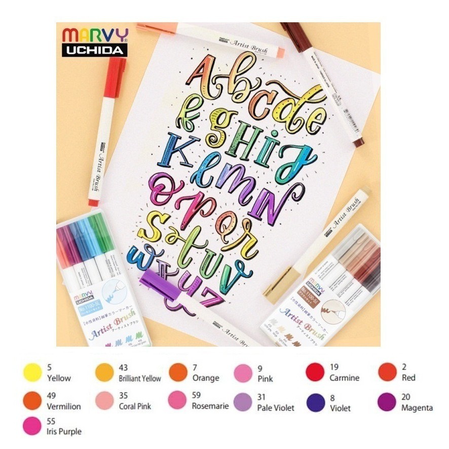 Bút cọ mầu Marvy Artist Brush ( Bán lẻ, hot colours)