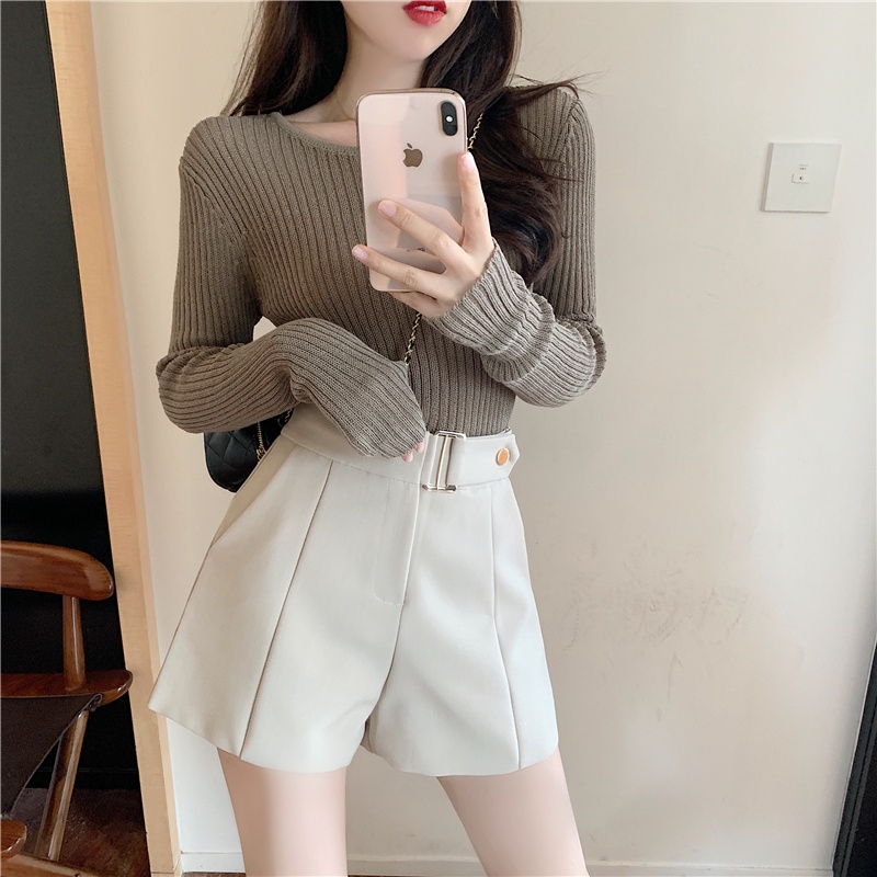 Quần short IELGY lưng cao dáng rộng phong cách Hàn Quốc thời trang cho nữ