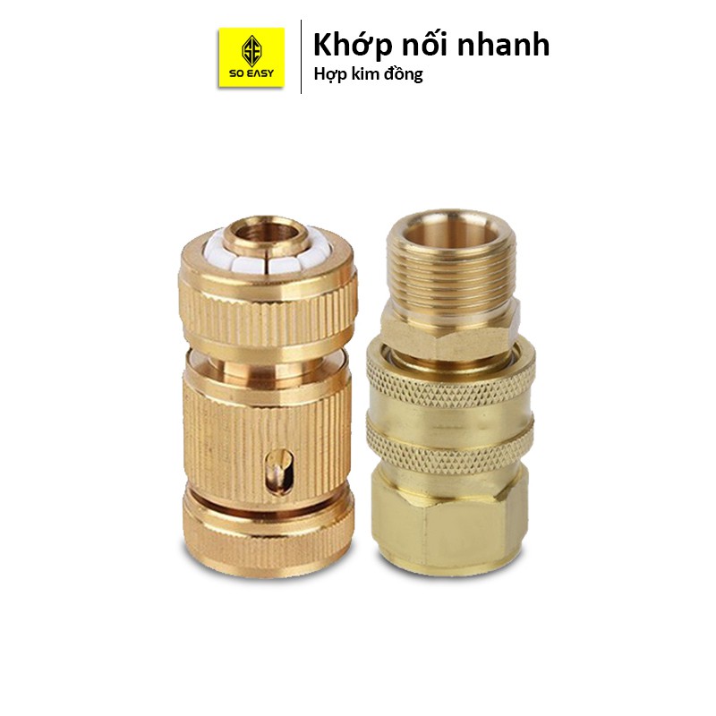 COMBO khớp nối nhanh đầu ra - đầu vào bằng đồng, phụ kiện máy rửa xe cao áp, bộ khop noi nhanh hút và bơm nước C0003+4