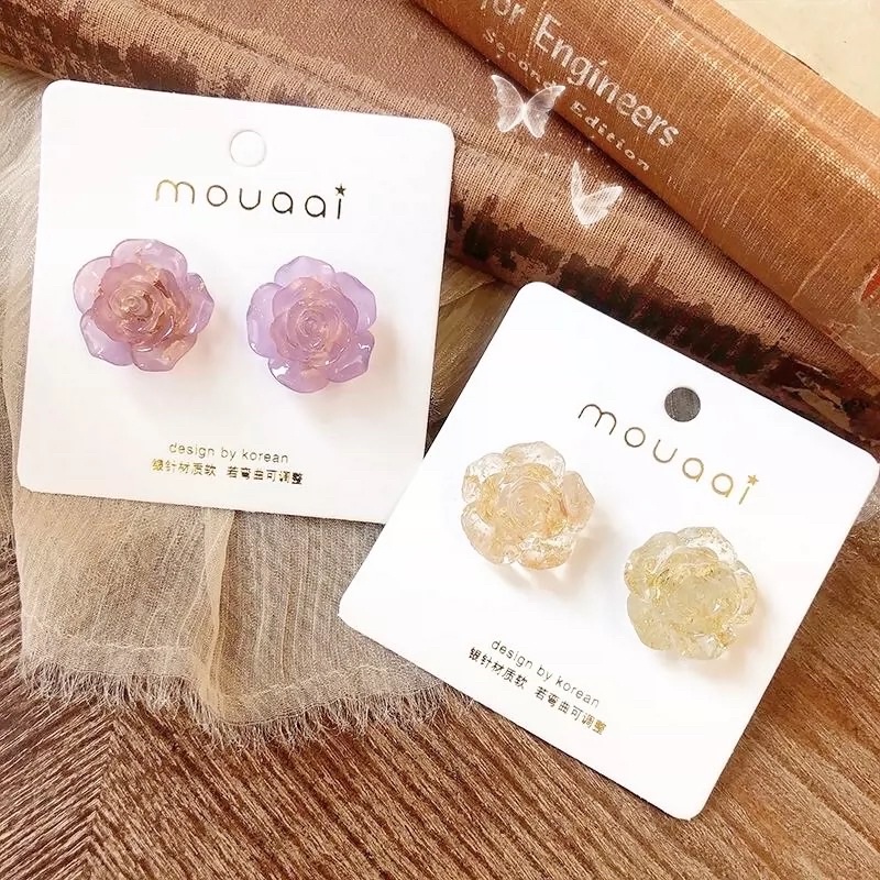 bông tai hoa hồng phong cách tiểu thư, khuyên tai hình hoa hàn quốc