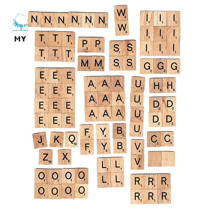 Bộ 100 miếng gỗ trò chơi scrabble in chữ tiếng Anh