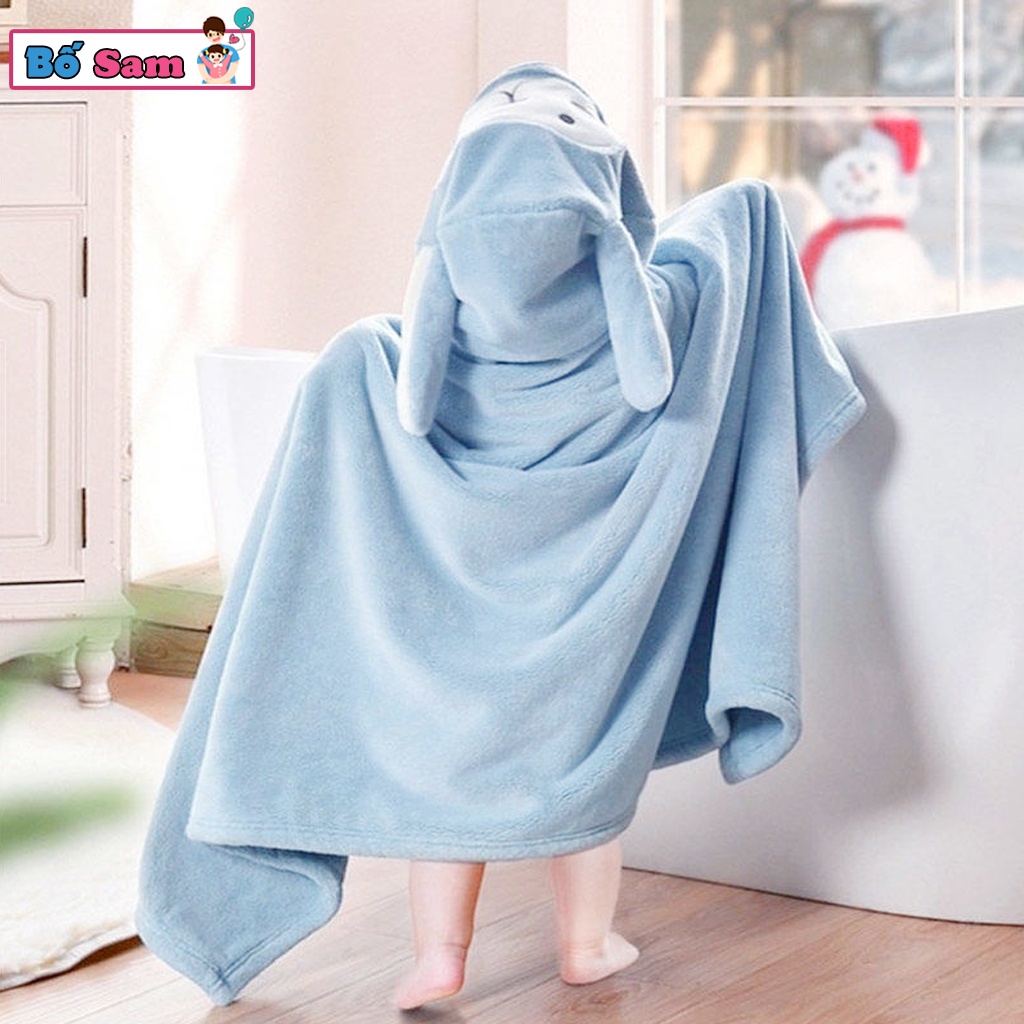 Áo choàng tắm khăn tắm cho bé cotton có mũ lông cừu dày dặn thấm hút tốt Shop Bố Sam