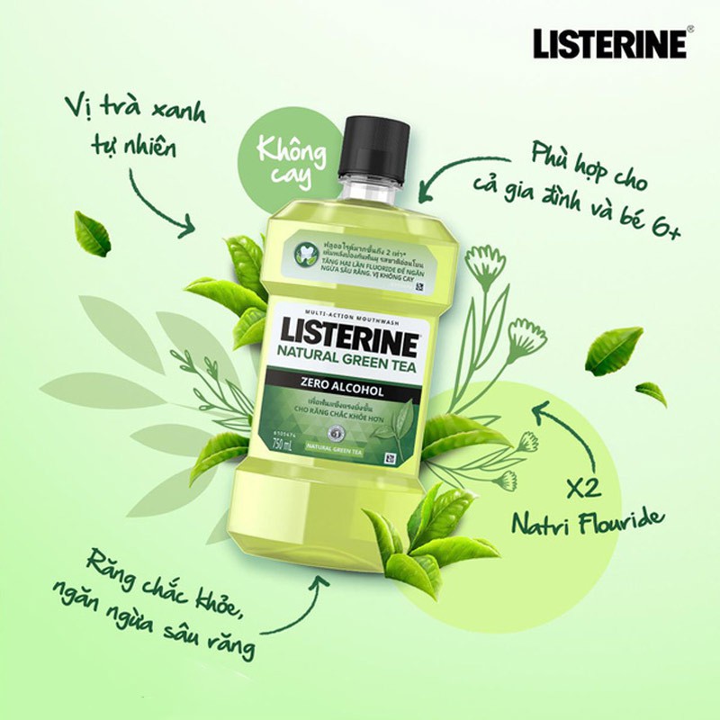 Nước súc miệng ngừa sâu răng Listerine natural green tea 500ml