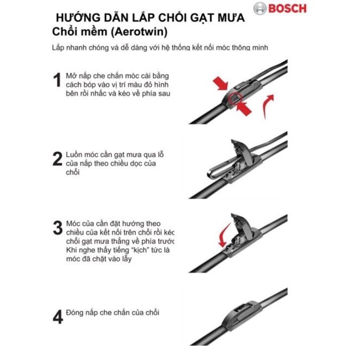 Thanh cần gạt nước mưa xe hơi xương mềm thương hiệu cao cấp Bosch. Kích thước từ 14 inch đến 26 inch - Hàng Chính Hãng