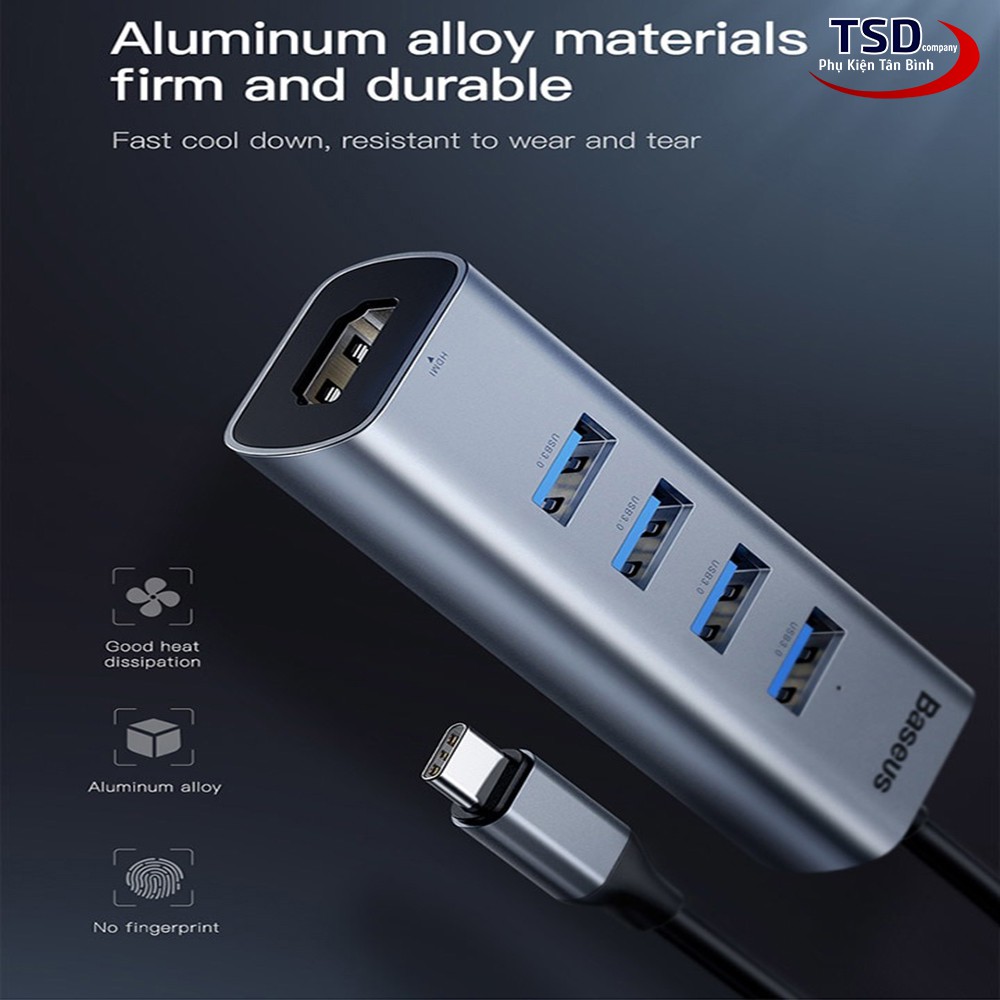 Hub Chuyển Type C Ra USB 3.0 Và HDMI Baseus Enjoy Chính Hãng