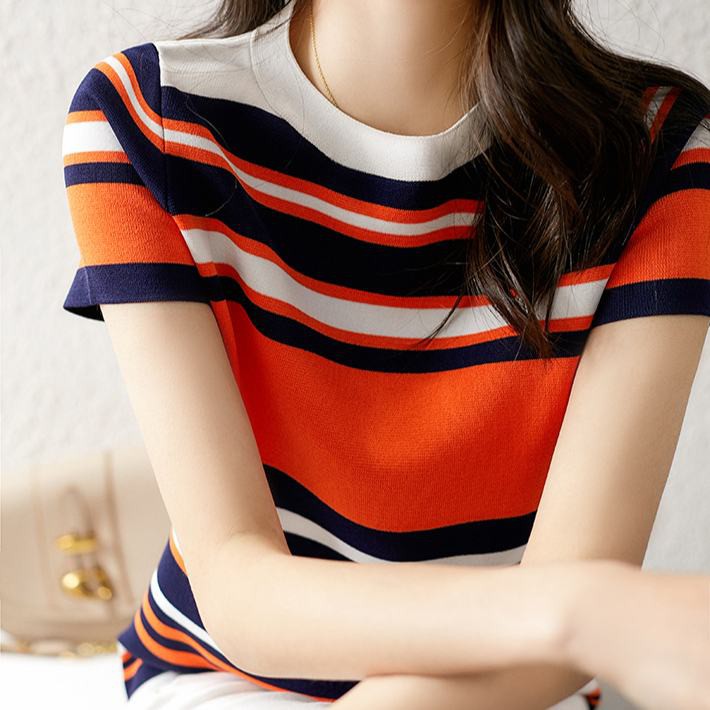 Áo Thun Nữ Ngắn Tay Họa Tiết Sọc Ngang Thời Trang Hè  Short sleeve T-Shirt Women