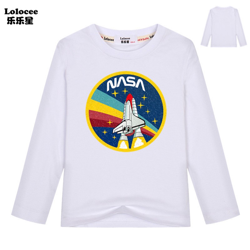 Áo Thun Cotton Dài Tay In Logo Nasa Cho Bé Trai