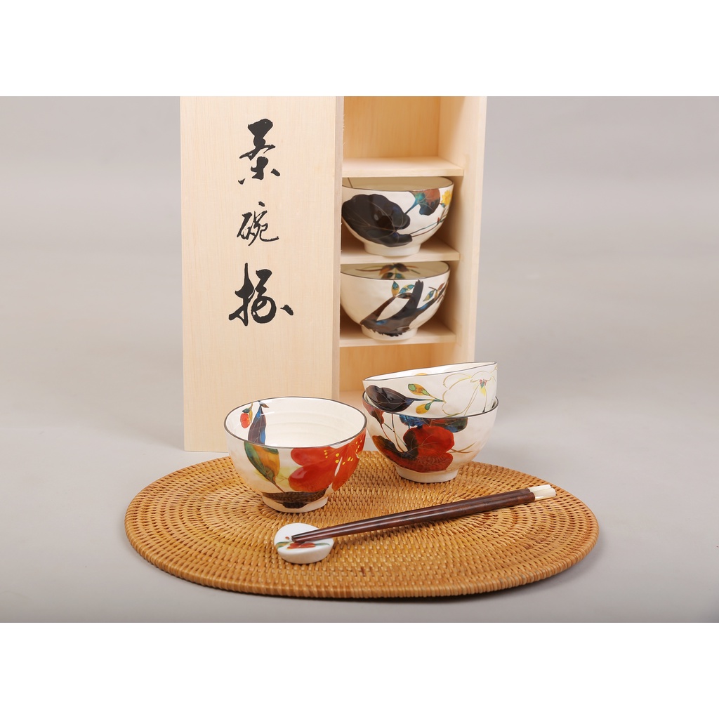 Bộ 5 bát sứ ăn cơm họa tiết hoa Nhật Bản, đường kính 11cm | Sa Maison x Kiyohara