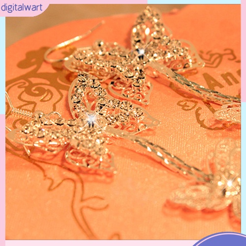 Đôi khuyên tai 2 dây dài hình bướm đính đá quý nhân tạo lấp lánh sang trọng cá tính dành cho nữ