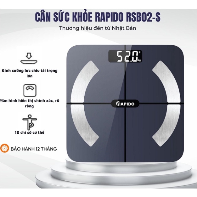 Cân sức khỏe Rapido RSB02-S Có bluetooth-Hàng Chính Hãng