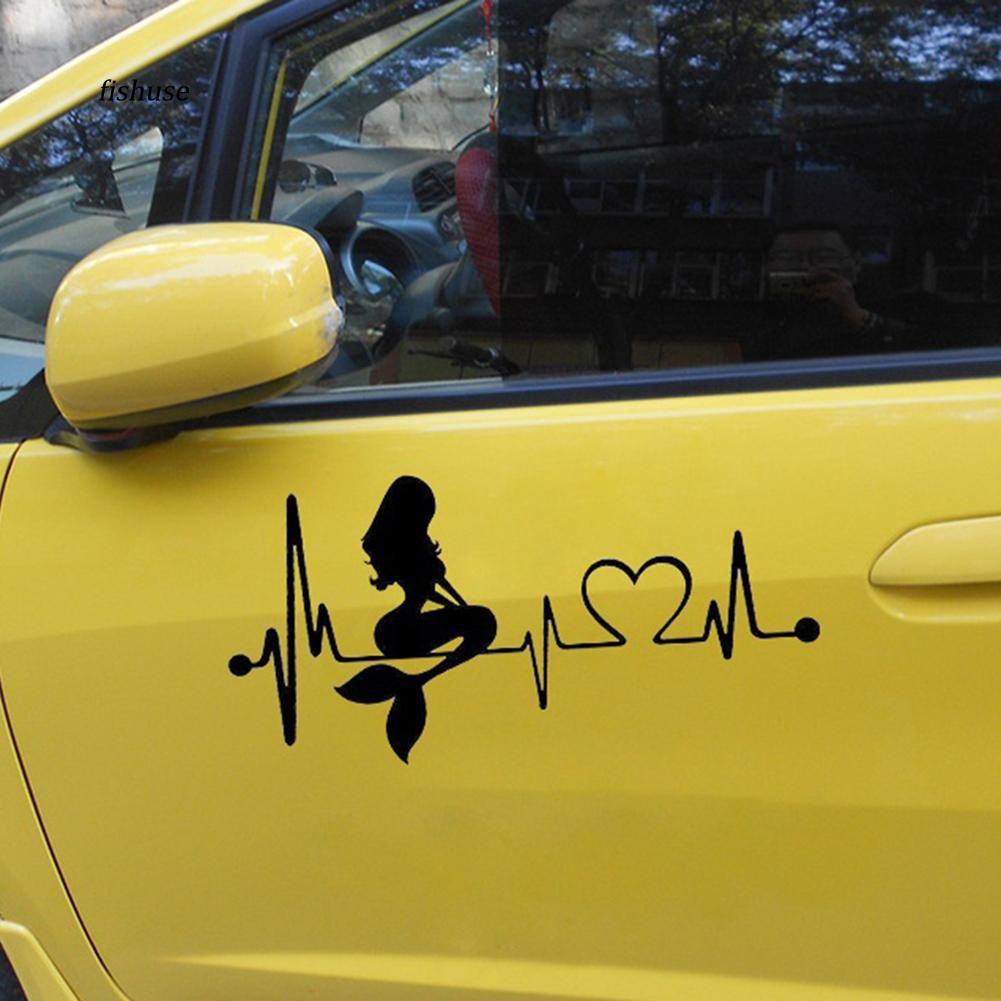 Nhãn dán trang trí xe hơi họa tiết nhịp tim/nàng tiên cá chống nước sành điệu