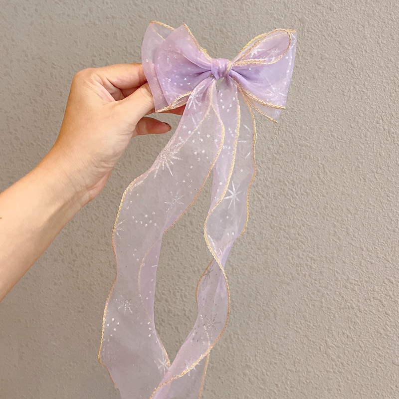 Kẹp Tóc Ruy Băng Nơ Dài Màu Cầu Vồng Thời Trang Cho Bé Gái