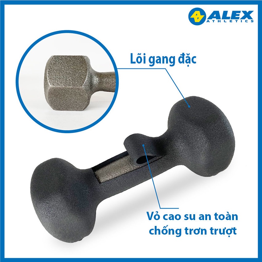 Bộ Tạ Tay Lục Giác Tại Nhà 9Kg ALEX Cao Cấp, Lõi Gang Đặc Bọc Cao Su, Tập Gym Yoga, Chống Trơn Trượt