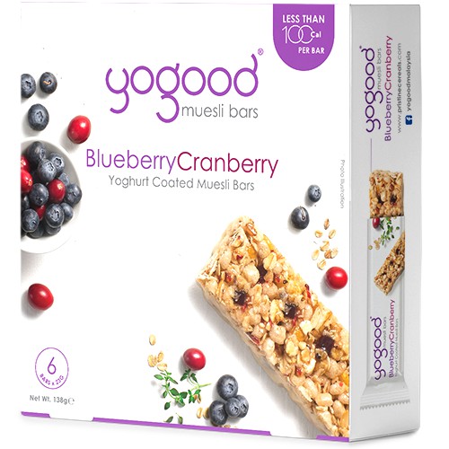 Ngũ cốc dạng thanh cao cấp vị việt quất, nam việt quất - Yogood Blueberry Cranberry Muesli Bars - Hộp 138g