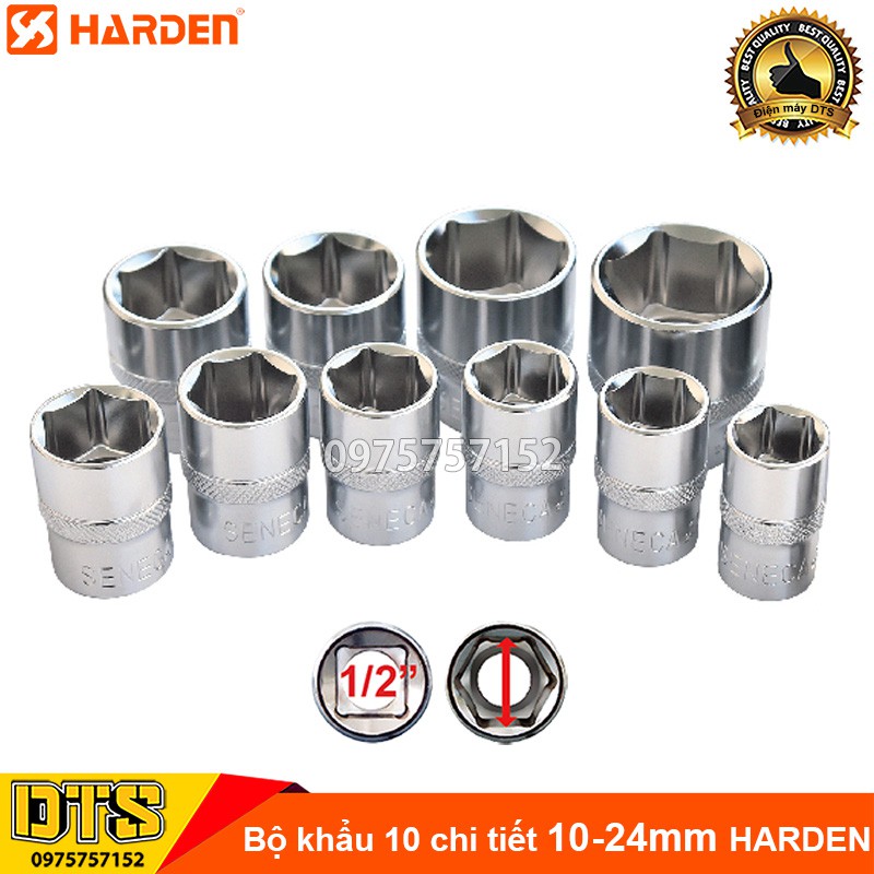 Bộ 10 đầu khẩu ngắn 10-24mm 6 cạnh 1/2 Inch cao cấp HARDEN, KAPUSI thép Nhật CR-V cứng 60HRC, đầu tuýp 1/2 chuyên nghiệp