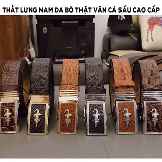 Thắt lưng, dây nịt nam da bò thật vân cá sấu cao cấp thời trang - Khóa tự động