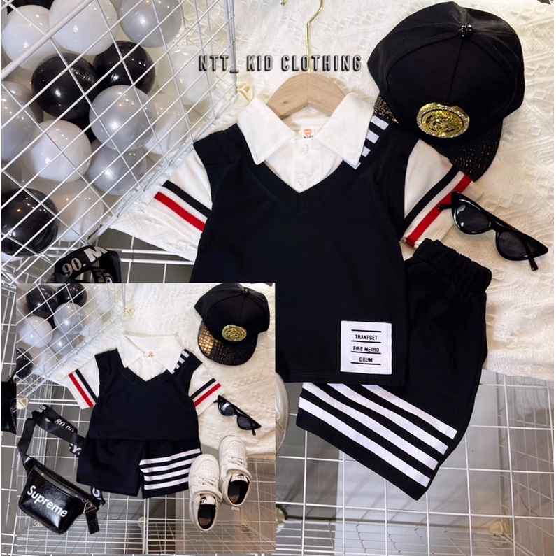 bộ cotton cổ bẻ độc lạ cho bé trai - BCCB