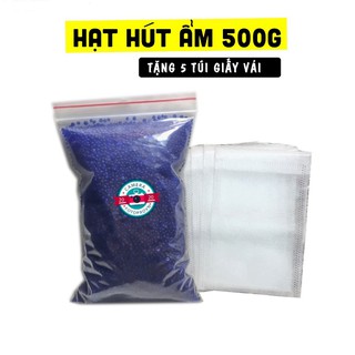 Hạt hút ẩm xanh đổi màu chống ẩm 500g Tặng 5 túi vải