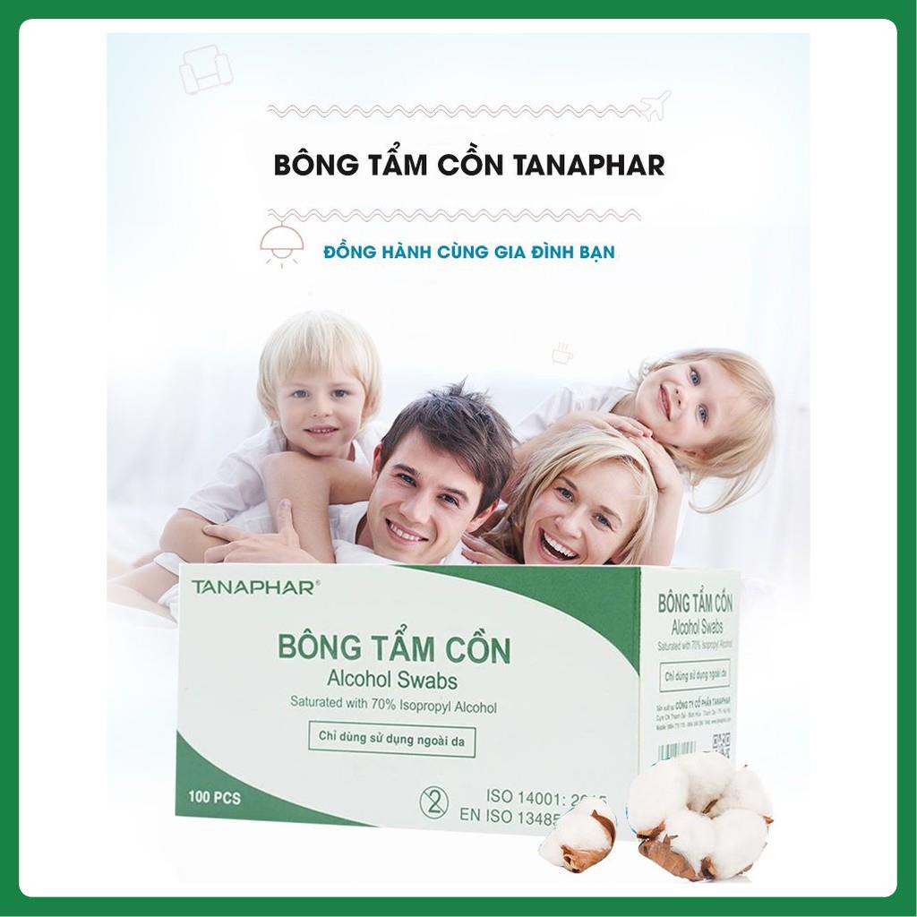 [Hộp 100 miếng] Bông Tẩm Cồn Tanaphar tiệt trùng sát trùng | Hàng Chính Hãng