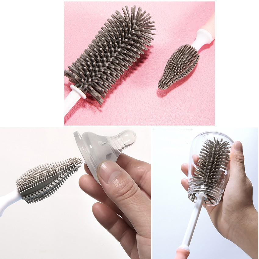 Bộ Cọ Rửa Bình Sữa Silicon Cao Cấp 3 Chi Tiết - Tay Cầm Xoay 360 Độ
