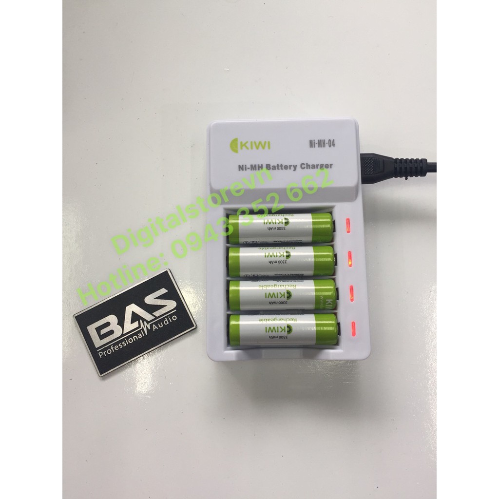 COMBO PIN SẠC KIWI VÀ DOCK SẠC KIWI 3300mAh . Bộ sạc pin kèm 4 viên pin sạc 3300 mAh