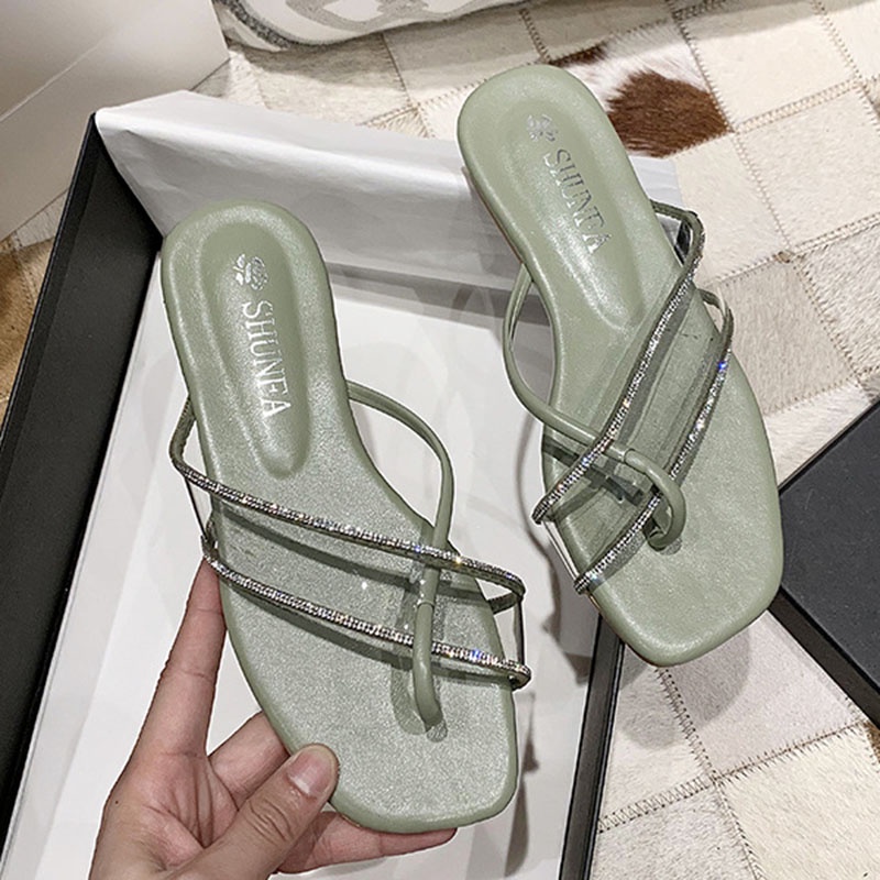 Dép xỏ ngón IELGY quai chéo pvc trong suốt đính đá giả thời trang cho nữ